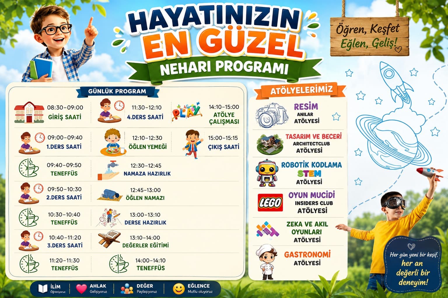 Çamlıca Nehari Merkezi günlük ders programı ve atölyeler